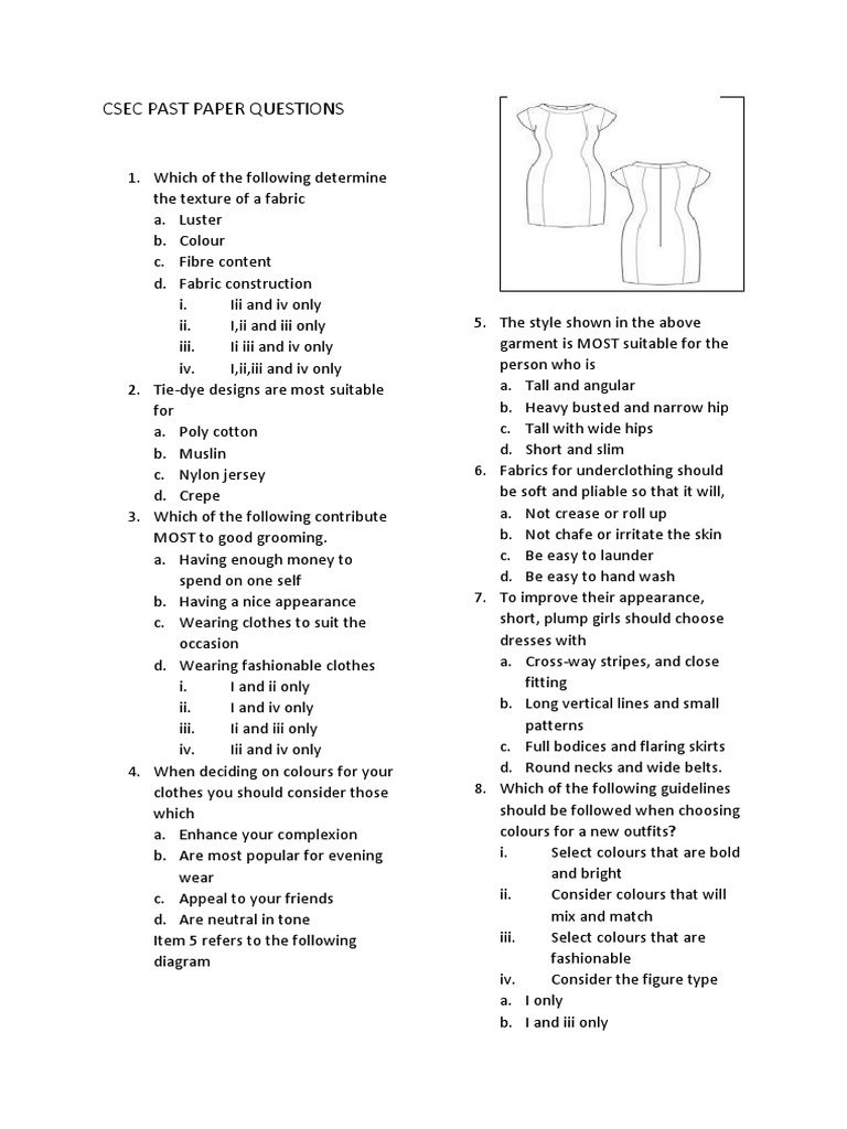 CSEC Clothing and Textiles Past Papers | PDF | Textiles | Blouse