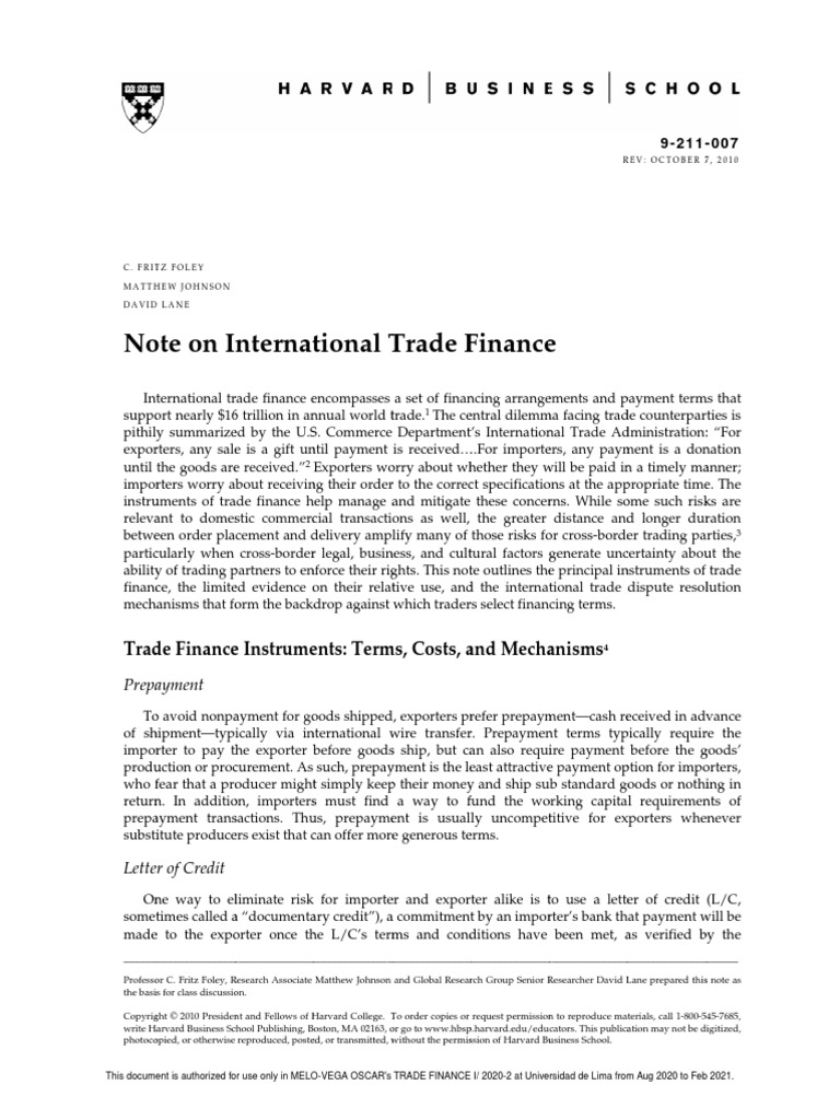 2 HBS Note On International Trade Finance 211007-PDF-ENG | PDF ...