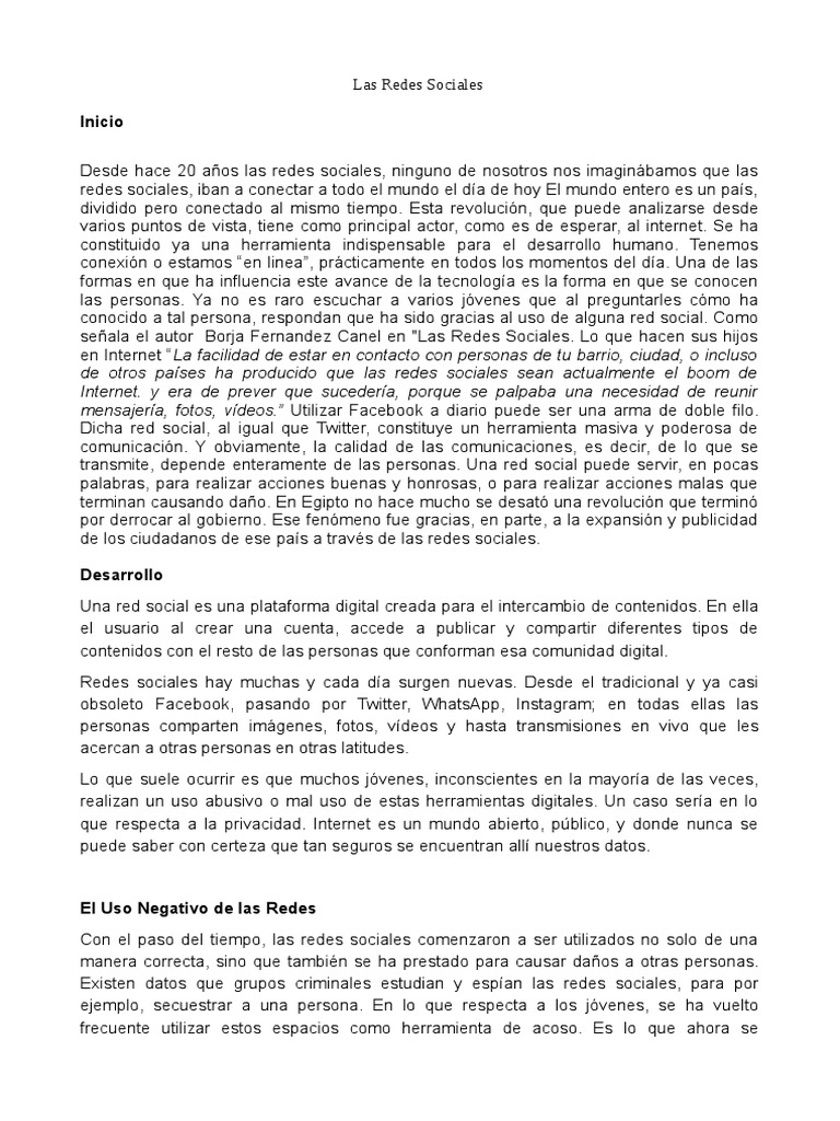 Texto Narrativo Sobre Las Redes Sociales | PDF | Servicio de redes