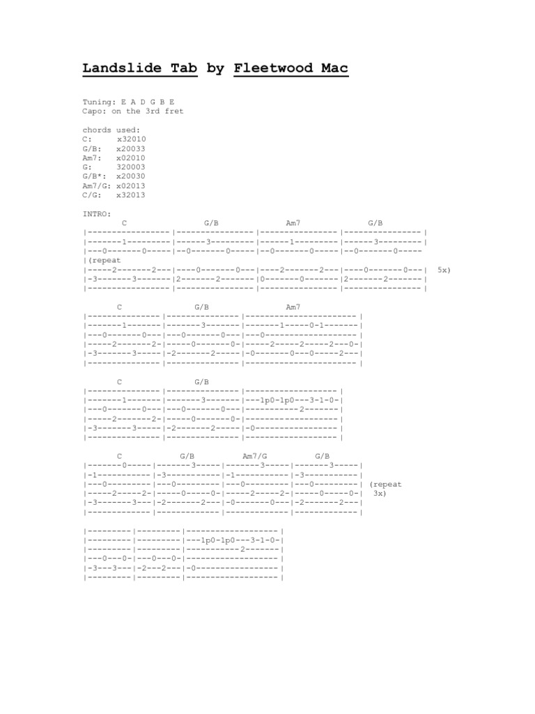 Landslide tab by fleetwood mac pdf song recordings produced songs