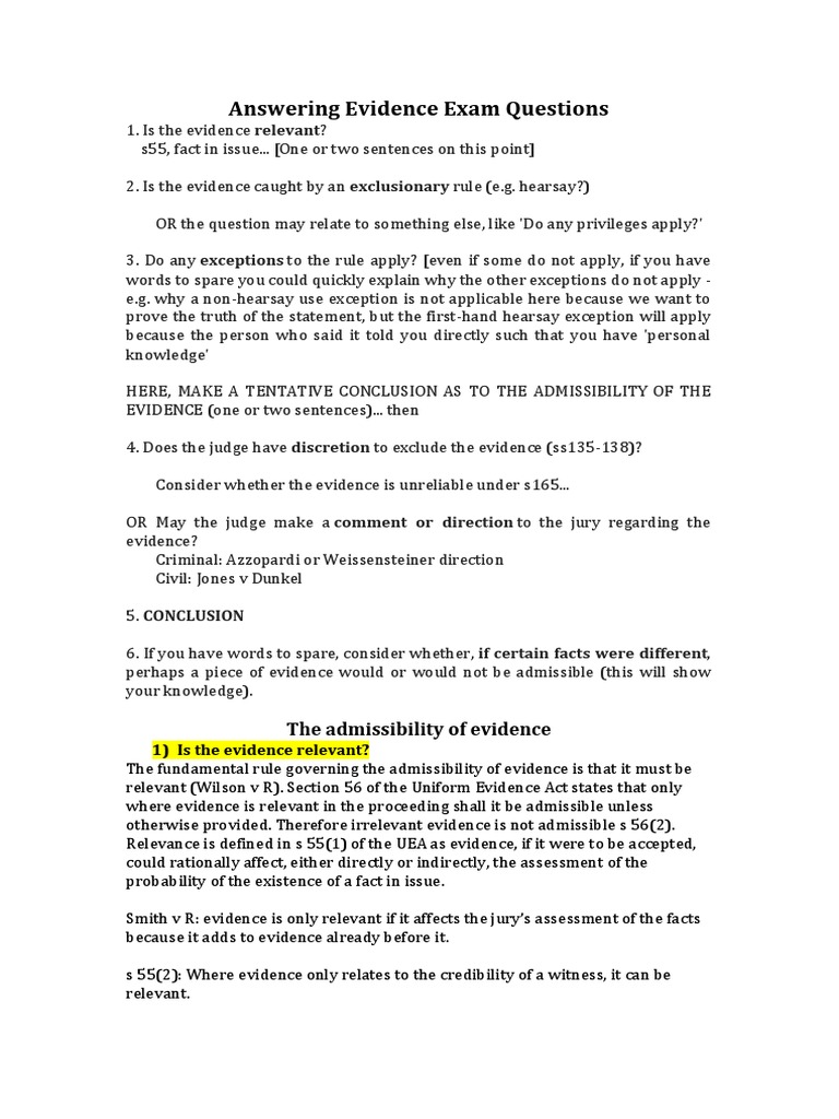 Evidence Exam Question Guidelines | PDF | Hearsay | Evidence