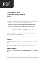 CS 116 Spring 2020 Lab #3: Due: Wednesday, February 12th, 5:00 PM Points: 20