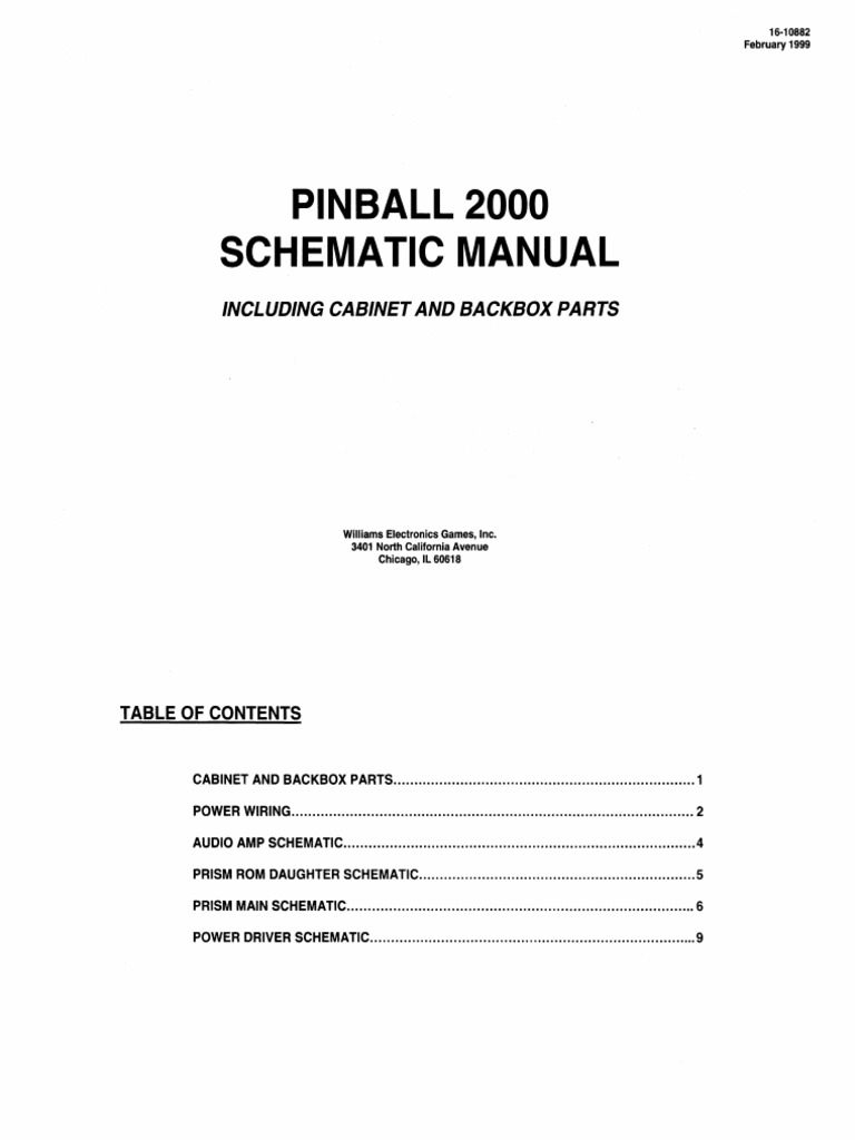 Pinball Schematic Manual Including and Backbox Parts PDF