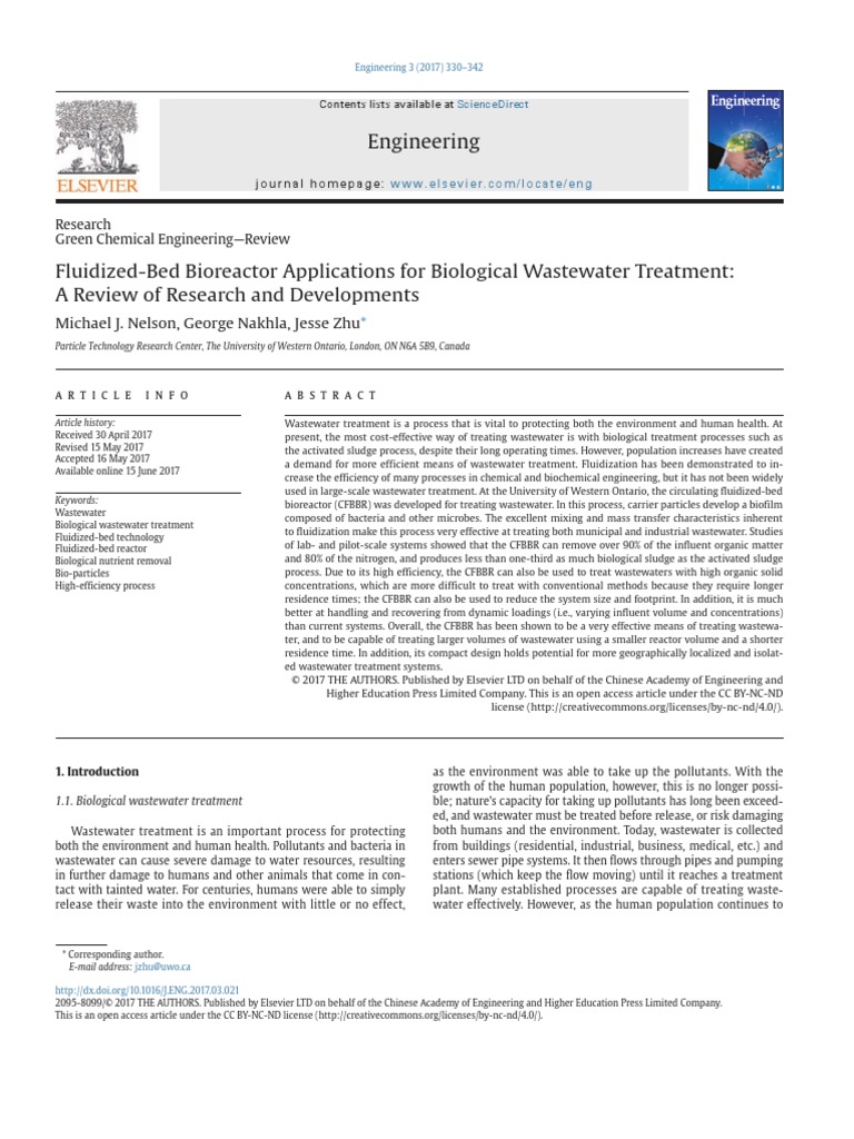 FluidizedBed Bioreactor Applications For Biological Wastewater