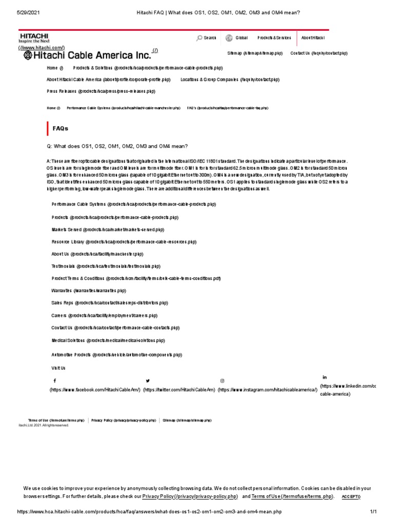 Hitachi FAQ - What Does OS1, OS2, OM1, OM2, OM3 and OM4 Mean | PDF ...