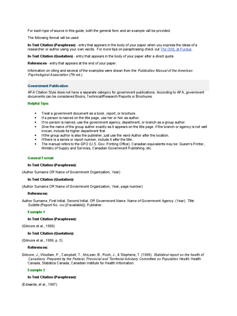 Psychological Association (7th Ed.) .: Government Publication 