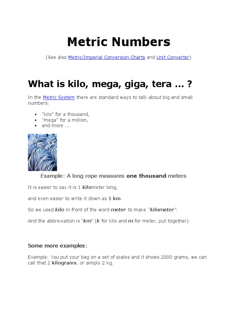 Metric Numbers What Is Kilo, Mega, Giga, Tera ? PDF Litre