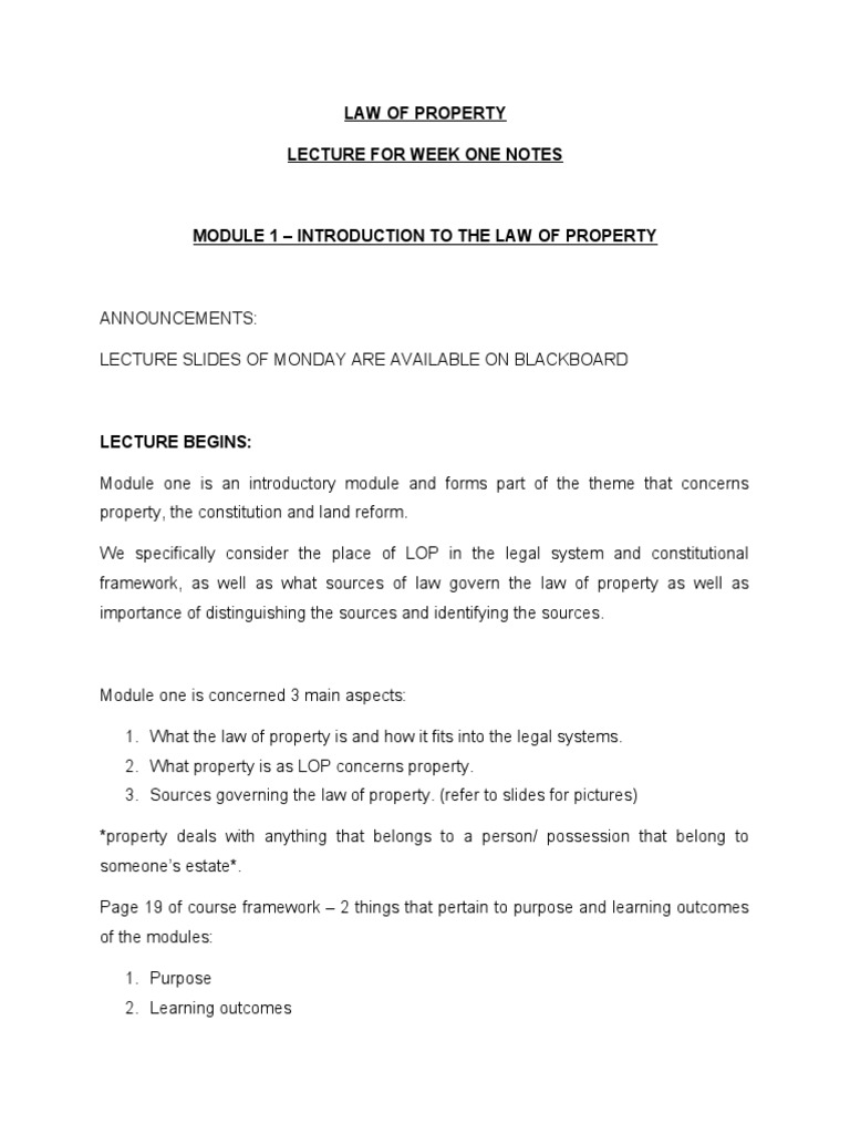 LAW OF PROPERTY Mod 1 Part 1 | PDF | Ownership | Property