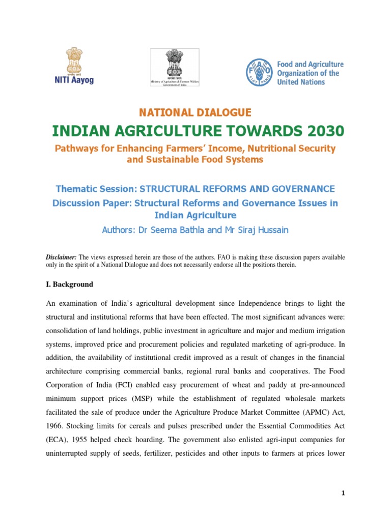 Indian Agriculture: Pathways to 2030 | PDF | Subsidy | National Accounts