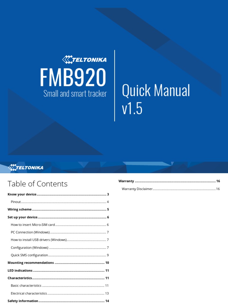 FMB920 Quick Setup and Configuration Guide | PDF | Bluetooth | Device ...