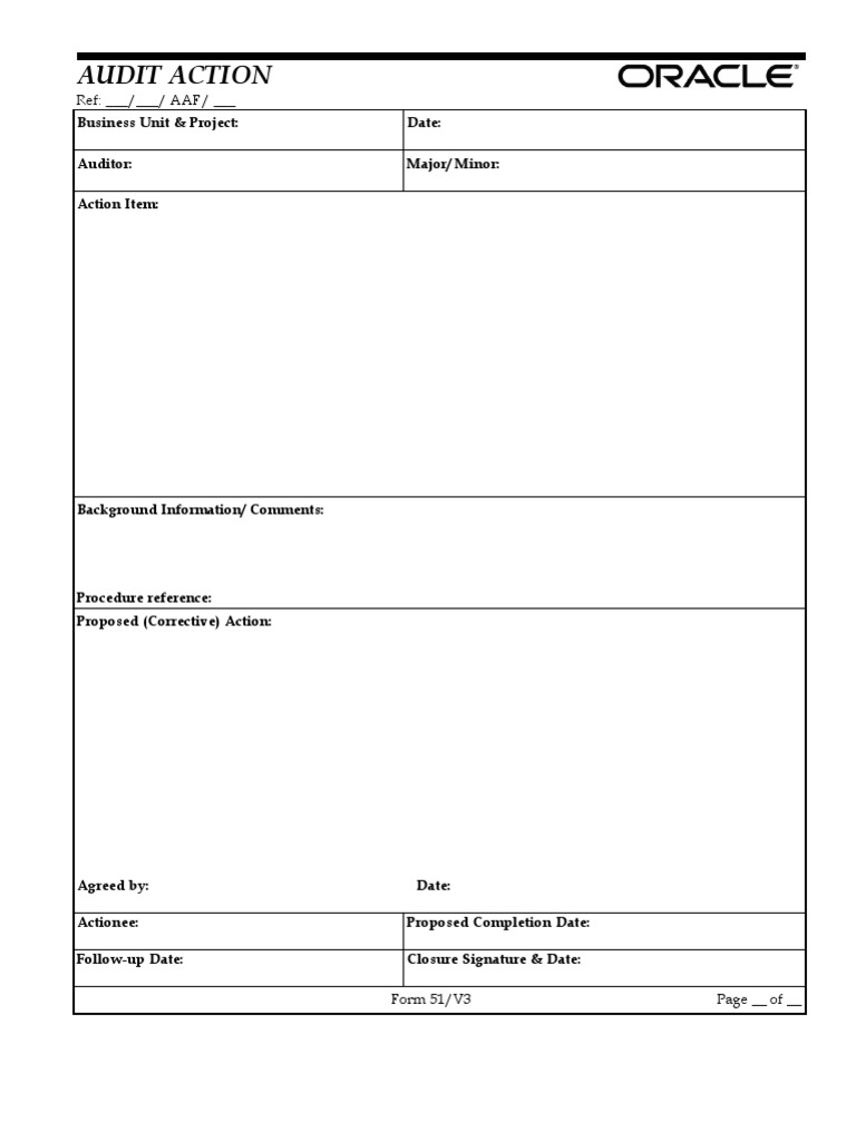 Audit Action Form Template | PDF