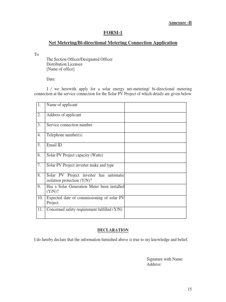 Net Metering Application Form 1 | PDF | Photovoltaic System | Solar Power