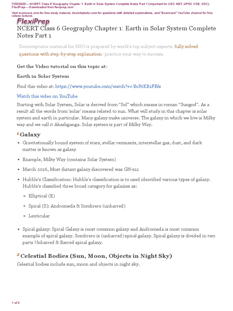 NCERT Class 6 Geography: Earth & Solar System | PDF