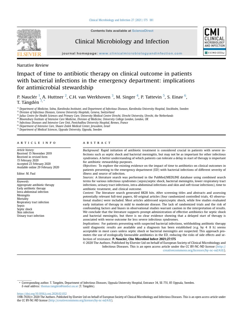 Impact of Time To Antibiotic Therapy On Clinical Outcome I 2021 ...