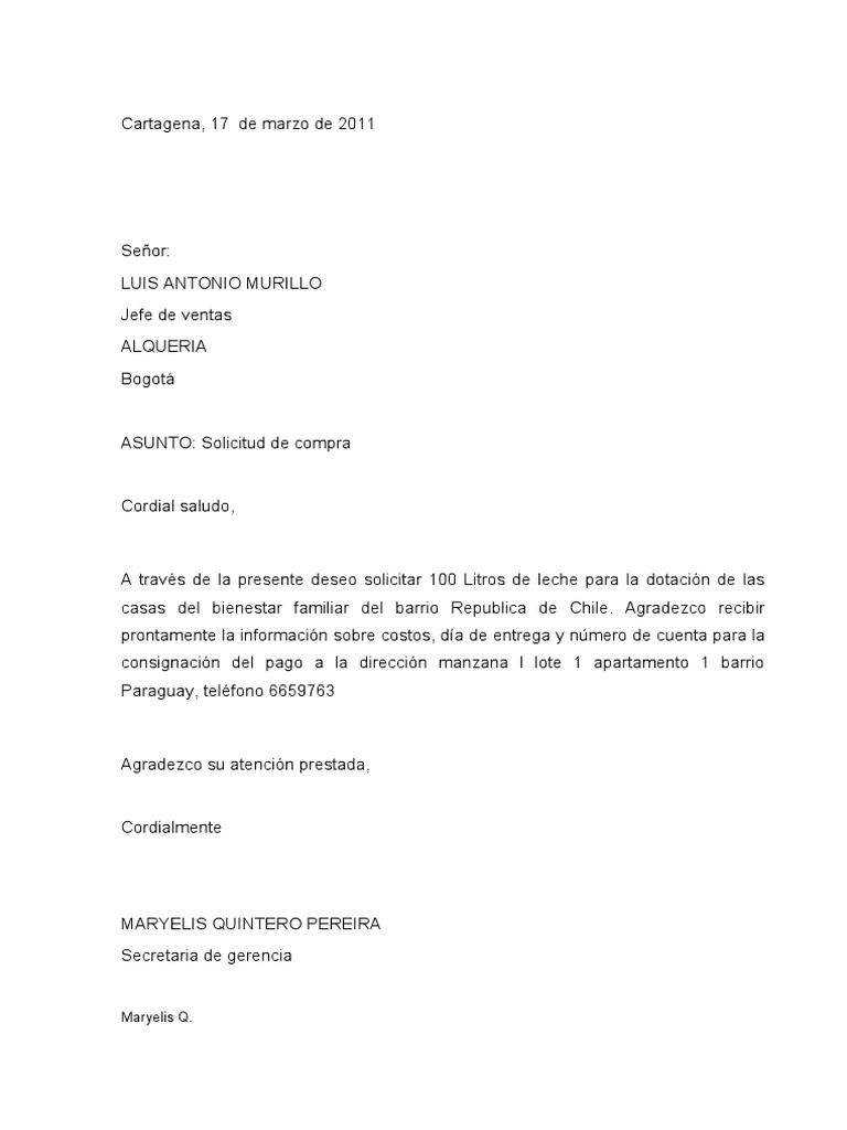 Ejemplo De Carta De Solicitud