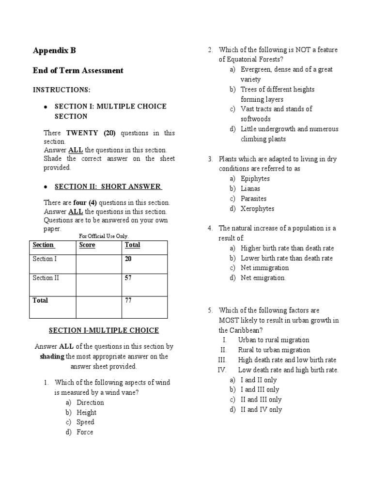Appendix B End of Term Assessment: Instructions | PDF | Erosion ...