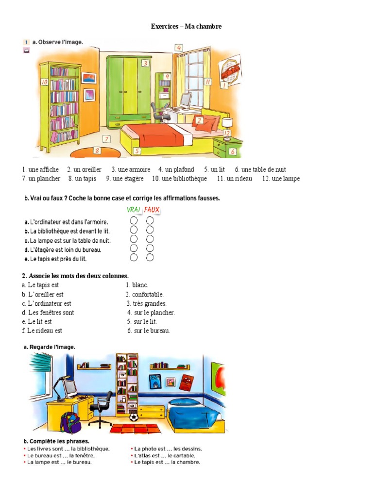 Exercices sur ma chambre | PDF | Arts du langage et discipline | Études ...