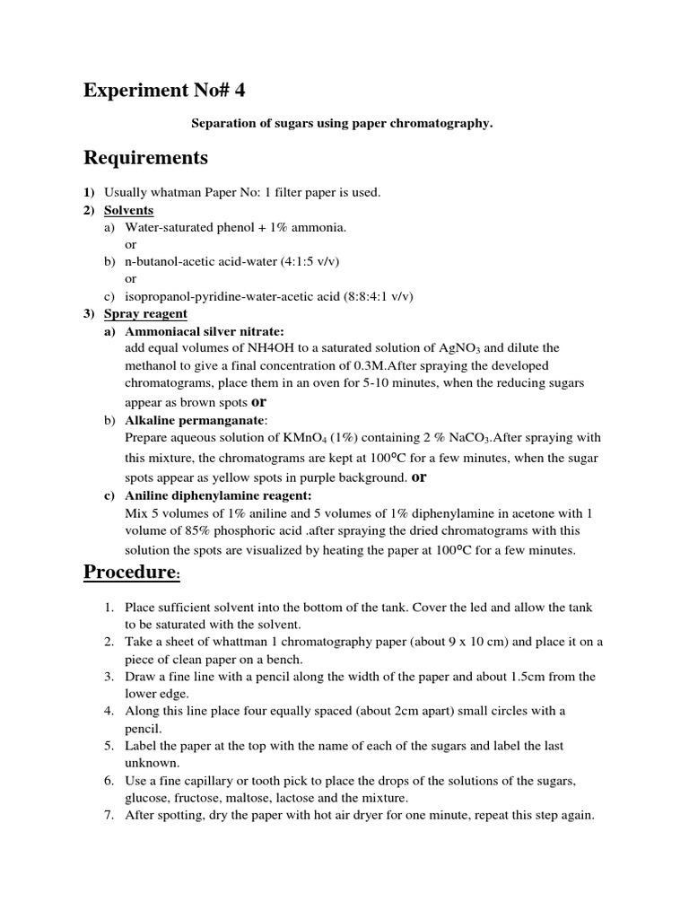 Separation of Sugars Using Paper Chromatography PDF Sucrose