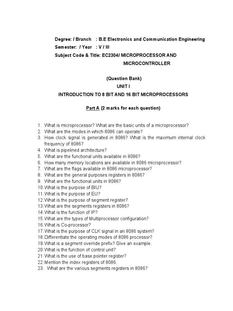 Ec2304 Microprocessor and Microcontrolle | PDF | Input/Output ...