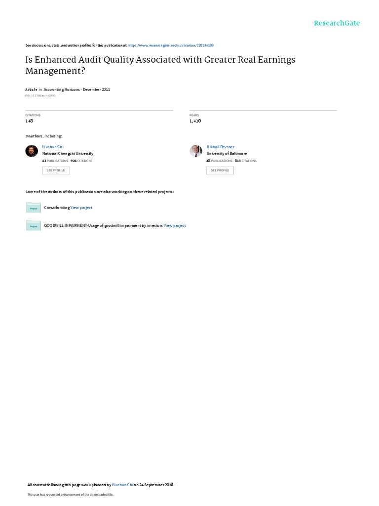 Audit Quality and Real Earnings Management | PDF | Correlation And ...