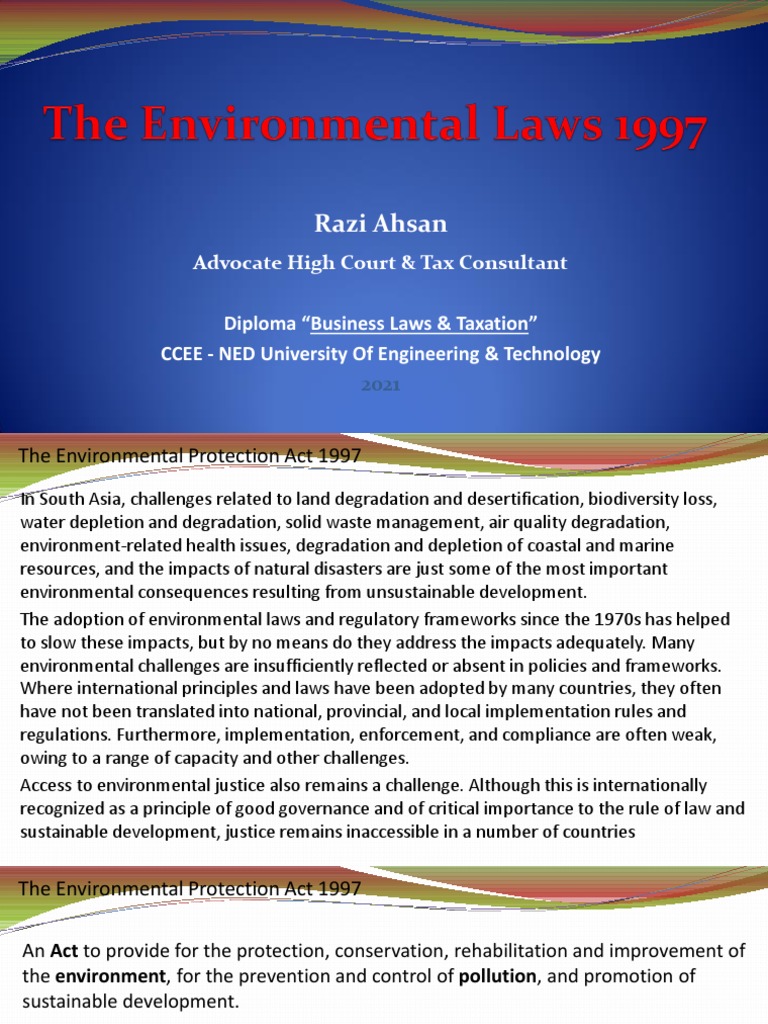 NED Diploma Lectuure The Environmental Laws in Pakistan 1997 PDF Magistrate Environmental