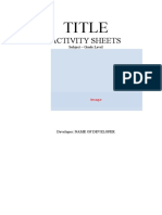 Activity Sheets Format Summary