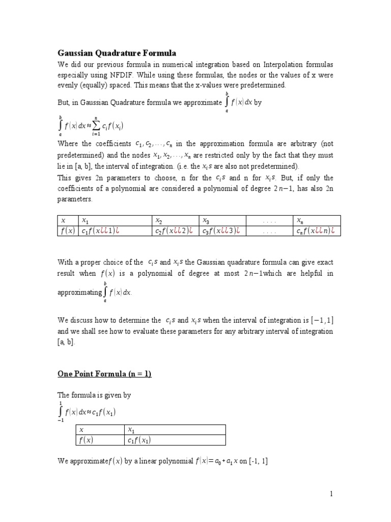 Gaussian quadrature formul new pdf integral polynomial