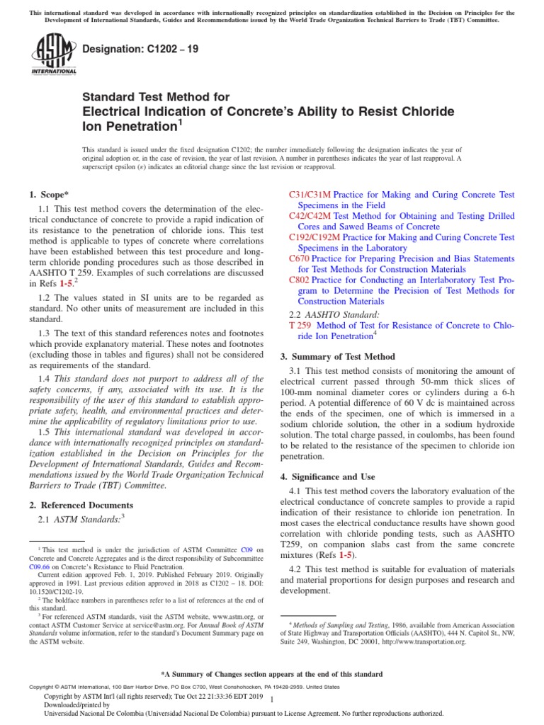 Astm C1202 | PDF | Pressure Measurement | Concrete