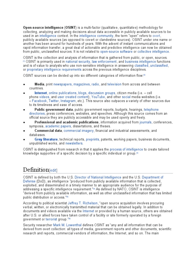 Open Source Intelligence | PDF | Intelligence Assessment | National