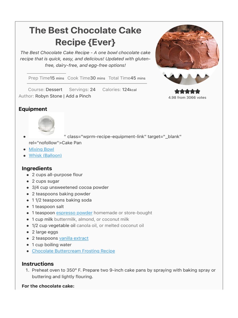 Best Chocolate Cake Recipe Ever | PDF | Cakes | Chocolate