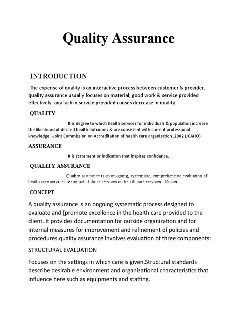 Quality Assurance in Nursing | PDF | Nursing | Quality Assurance