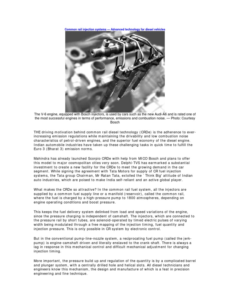 CRDE Technology (Common Rail Injection Systems) | PDF | Fuel Injection ...