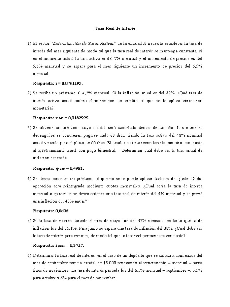 Cálculo de Tasa de Interés Real | PDF | Tasa de interés real | Interés