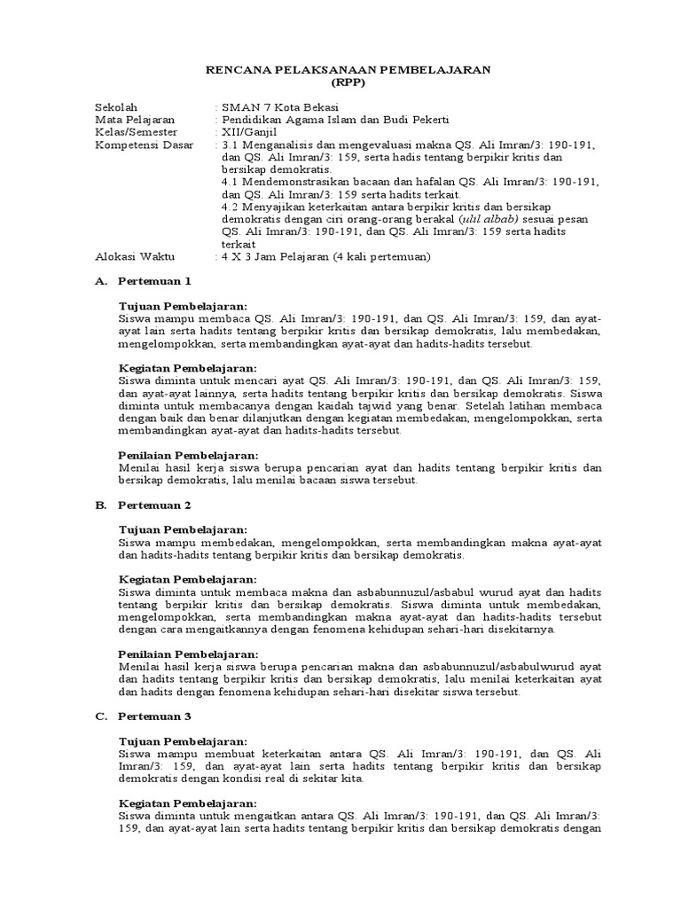 RPP PAI Kelas XII Kurikulum 2013 | PDF | Karier & Perkembangan