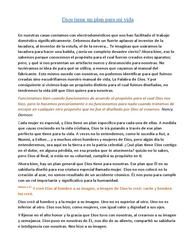 Dios Tiene Un Plan para Mi Vida | PDF | Adán y Eva | Jardín del Edén