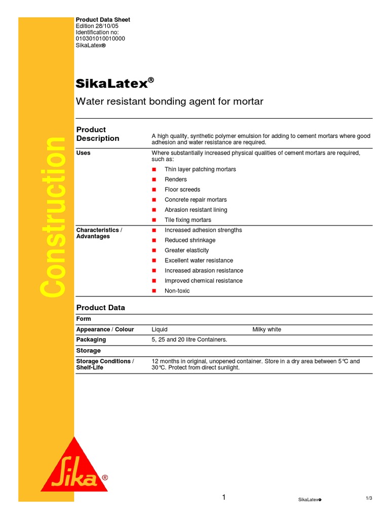 Sikalatex Water Resistant Bonding Agent For Mortar PDF Mortar