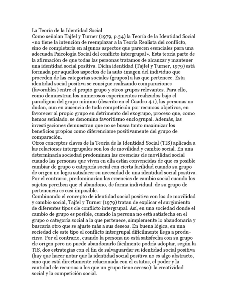 La Teoría de La Identidad Social | PDF | Conflicto (proceso) | Teoría