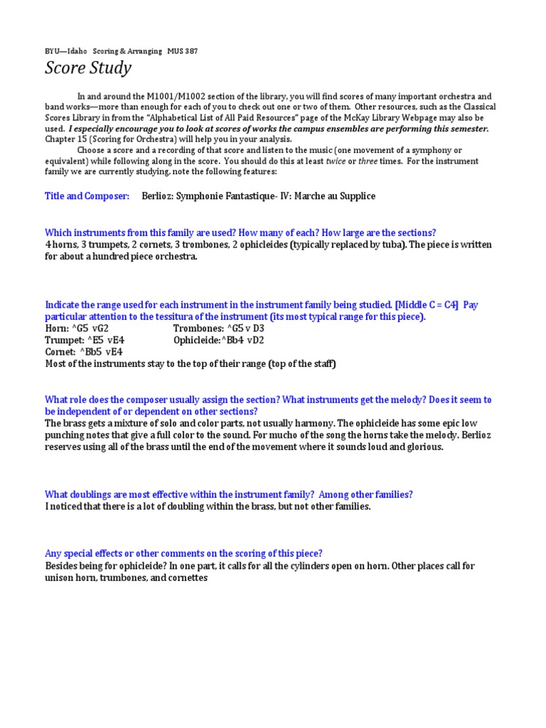 Score Study Report Form Brass | PDF | Orchestras | Trombone