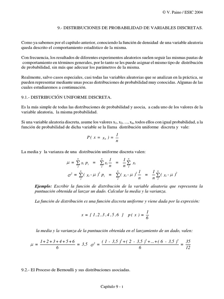 C9 Distribuciones de Probabilidad de Variables Discretas | PDF ...