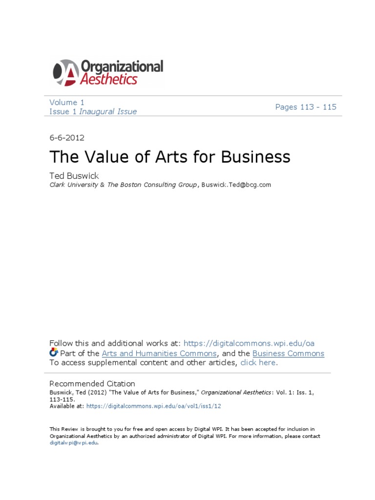 The Value of Arts For Business | PDF | Matrix (Mathematics) | Leadership