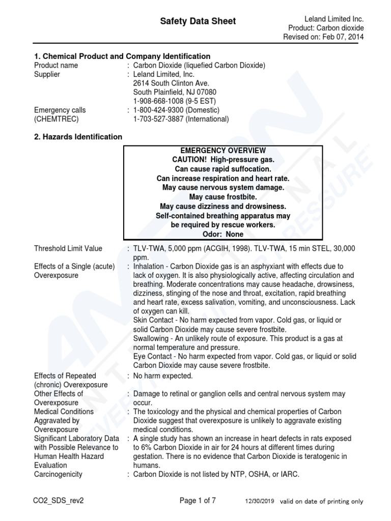 Leland Safety Data Sheet Tfss Co2 | PDF | Carbon Dioxide | Dangerous Goods