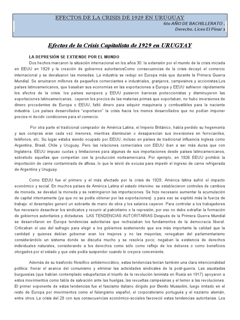 Efectos de la Crisis de 1929 en Uruguay | PDF | Gran depresion | Uruguay
