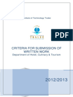 Criteria For Submission of Written Work: Depar Tment of Hotel, Culinar y & Tour Ism