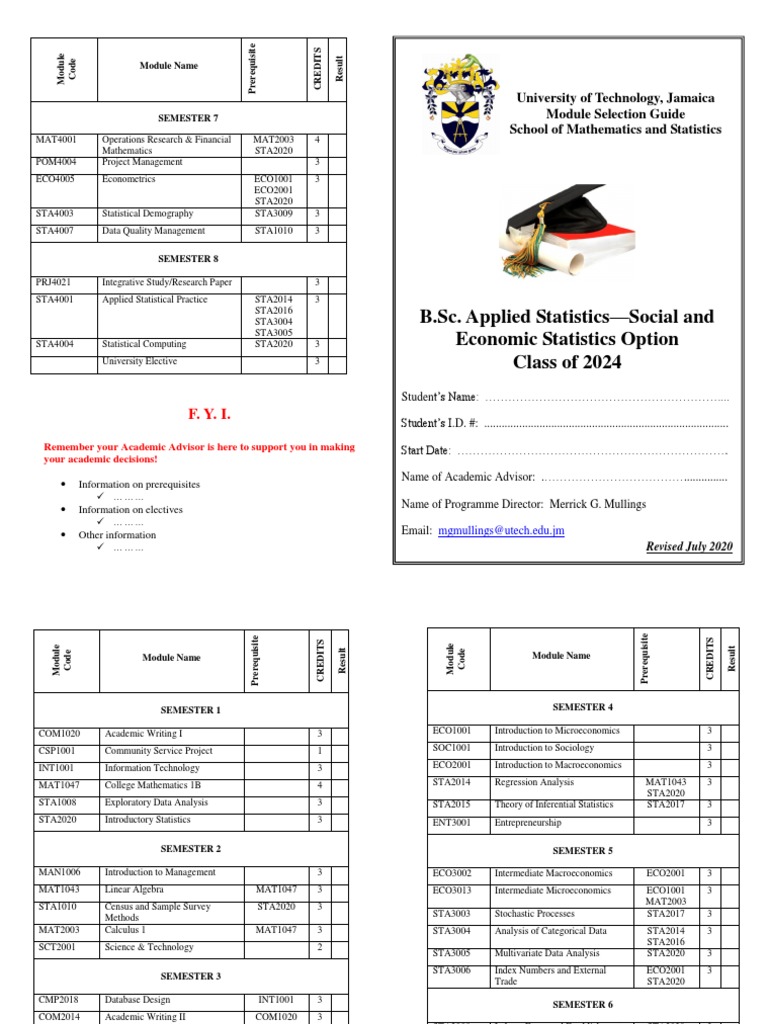UTech B.Sc. Applied Statistics Guide | PDF | Research Methods | Statistics