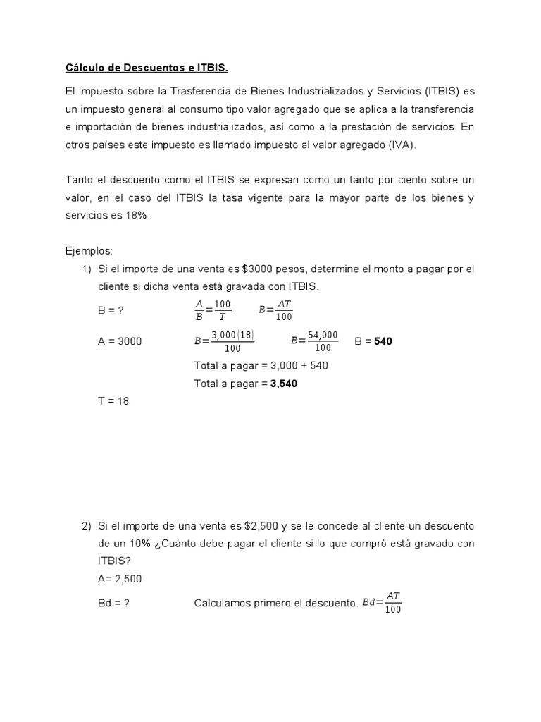en general residuo Patatas Cálculo de Descuentos e ITBIS | PDF