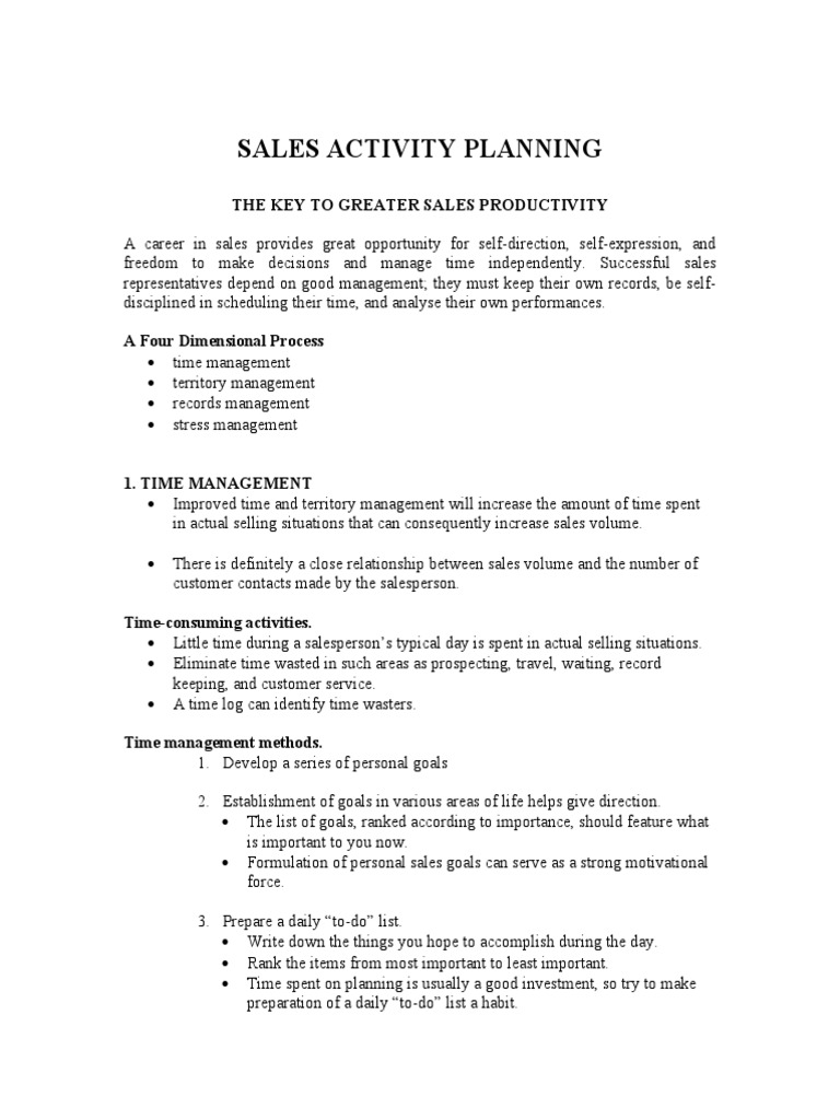 Sales Activity Planning: The Key To Greater Sales Productivity | PDF ...