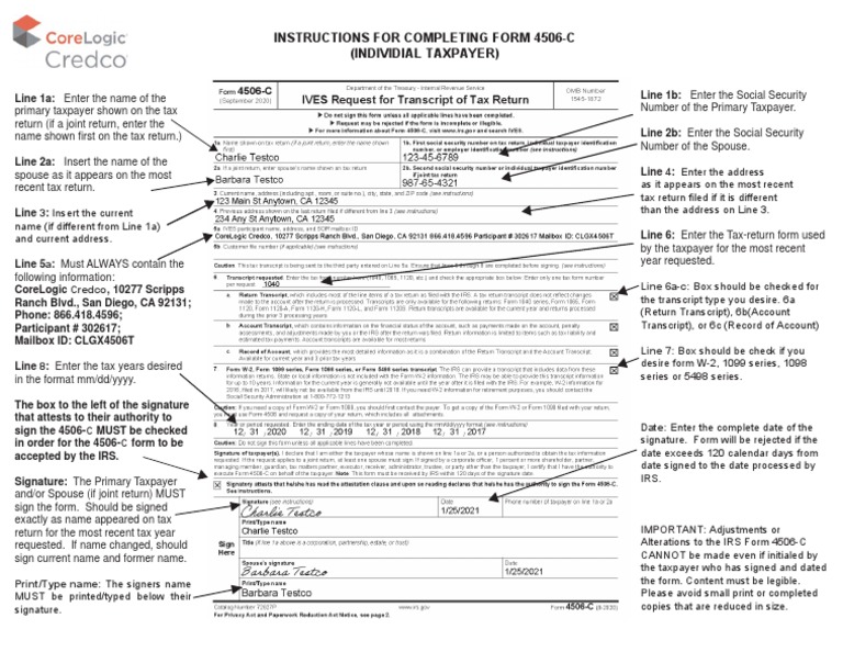 Instructions For Completing Form 4506C (Individial Taxpayer) PDF