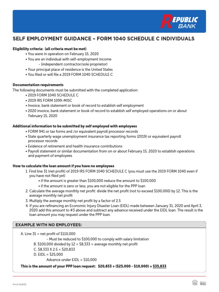 Self Employment Guidance Form 1040 Schedule C Individuals Descargar