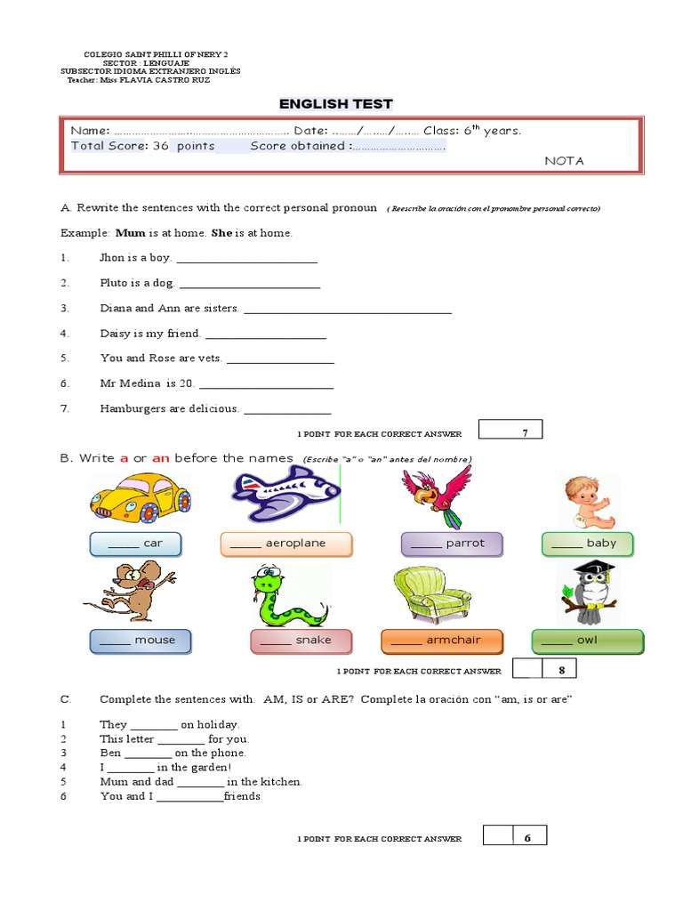 ENGLISH TEST Diagnostico 6 | PDF | Syntax | Linguistic Morphology