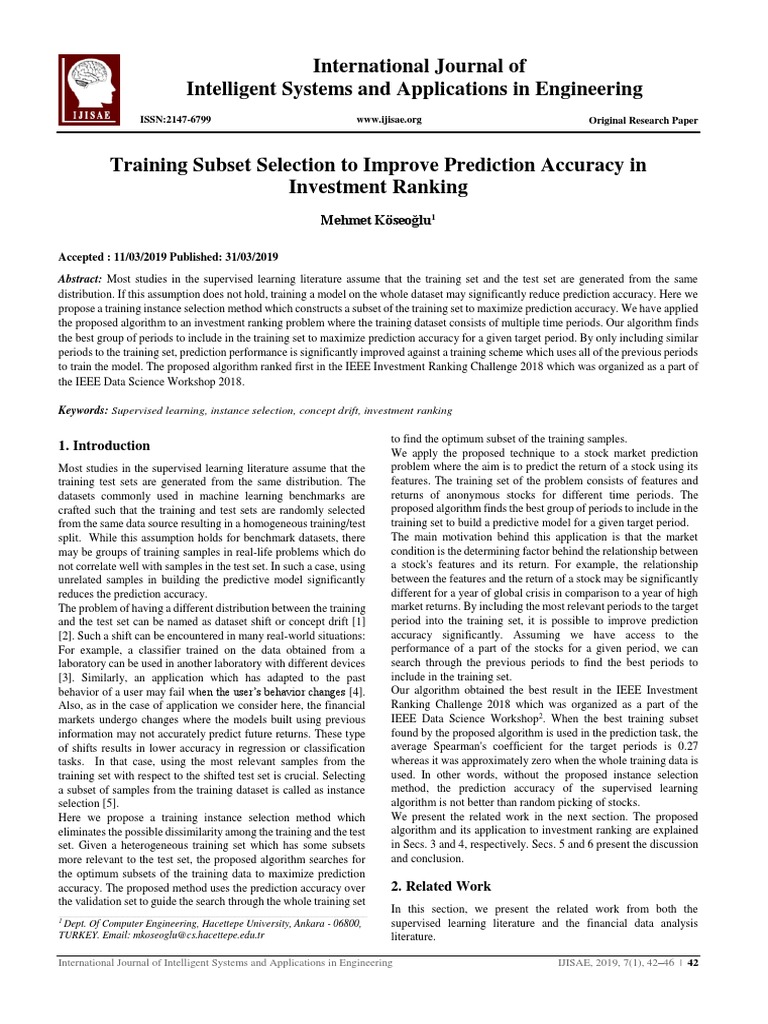 Training Subset Selection for Investment Accuracy | PDF | Regression ...